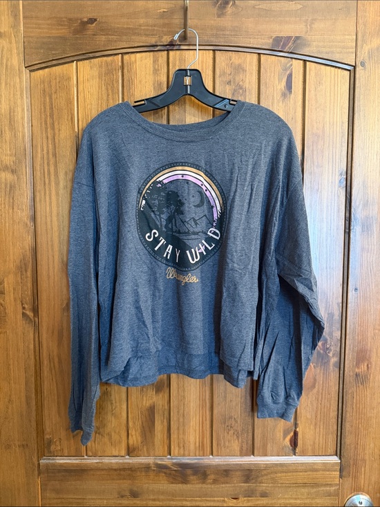 Wrangler Tops - Wrangler Charcoal 'Stay Wild' Long Sleeve Graphic Tee